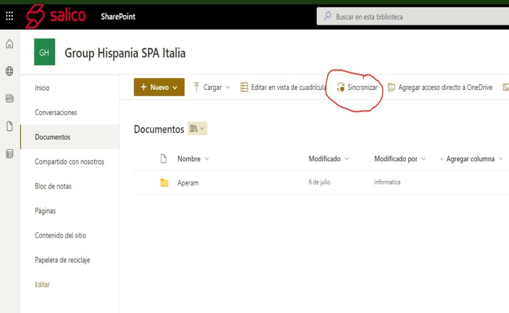 Sincronizar carpetas en Sharepoint